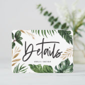 Moderne grafische script tekst bruiloft details RSVP kaartje (Staand voorkant)