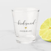 Moderne grafische scriptnaam Bridesmaid Gold Heart Shot Glas (Voorkant)