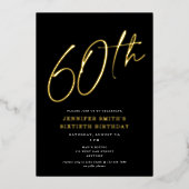 Moderne grafische scriptpagina Zestigste verjaarda Folie Uitnodiging (Voorkant)
