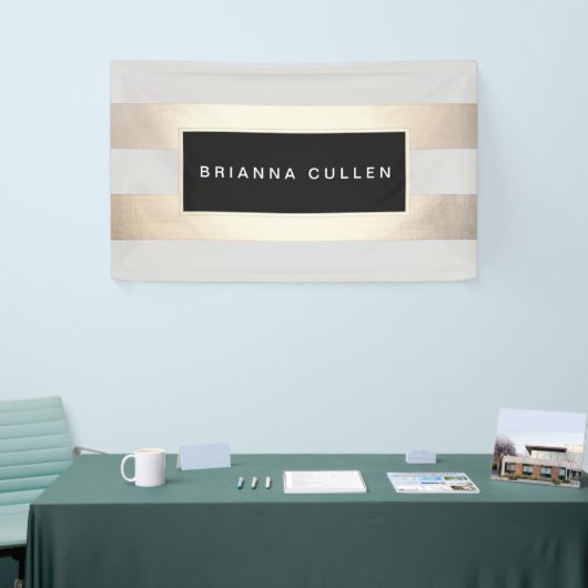 Moderne grafische striped FAUX Gold Foil en Black Spandoek (Beurs)