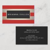Moderne grafische striped FAUX Gold Foil Red Visitekaartje (Voorkant / Achterkant)
