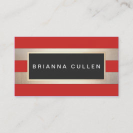 Moderne grafische striped FAUX Gold Foil Red Visitekaartje