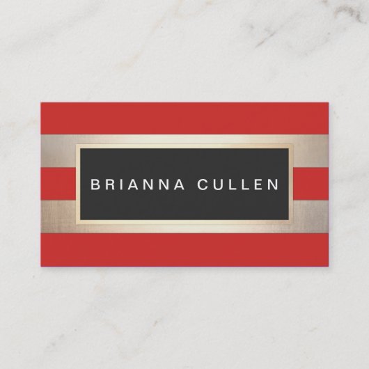 Moderne grafische striped FAUX Gold Foil Red Visitekaartje (Voorkant)