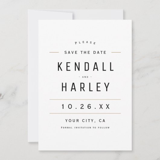 Moderne grafische typografie Eenvoudige foto slaat Save The Date (Voorkant)