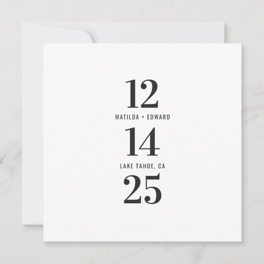 Moderne, grafische typografische bruiloft voor fot save the date (Voorkant)