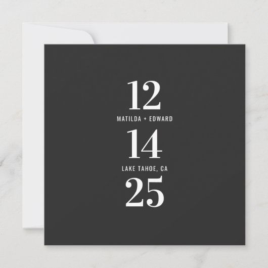 Moderne, grafische typografische bruiloft voor fot save the date (Voorkant)