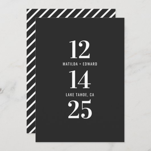 Moderne, grafische, typografische monochrome bruil save the date (Voorkant / Achterkant)