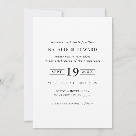 Moderne, grafische, typografische trouwuitnodiging kaart (Achterkant)