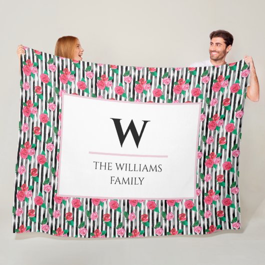 Moderne grafische Waterverf - Floral roze rozen mo Fleece Deken (In situ)