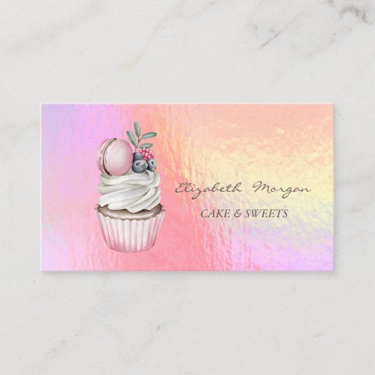 Moderne grafische Waterverf Macaron Holographic Visitekaartje (Voorkant)