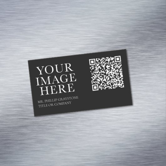 Moderne grafische zwarte en witte QR-code Magnetisch Visitekaartje (Voorbeeld)