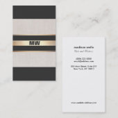 Moderne grafische zwarte monogram en goudstripes visitekaartje (Voorkant / Achterkant)