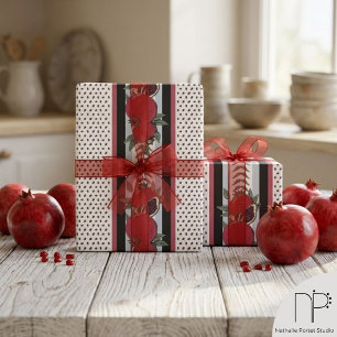 Moderne Granaatappelzaad Streep Cadeaupapier
