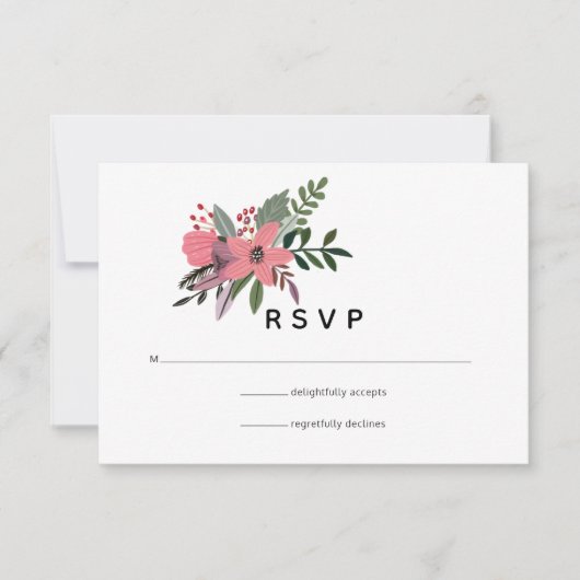 Moderne grandeur pruim en roze bloemenbruiloft RSVP kaartje (Voorkant)