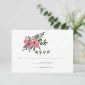 Moderne grandeur pruim en roze bloemenbruiloft RSVP kaartje (Staand voorkant)