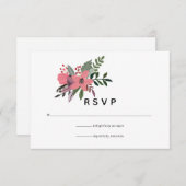 Moderne grandeur pruim en roze bloemenbruiloft RSVP kaartje (Voorkant / Achterkant)