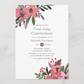 Moderne grandeur pruim & roze bloemenheilige commu kaart (Voorkant)