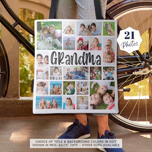 Moderne Grandma 21 Photo Collage Custom Color Tote Bag