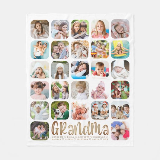 Moderne GRANDMA 27 Fotocollage Gepersonaliseerd Wi Fleece Deken (Voorkant)