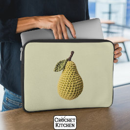 Moderne Granny Geel Groen Haak Pear Fruit Laptop Sleeve