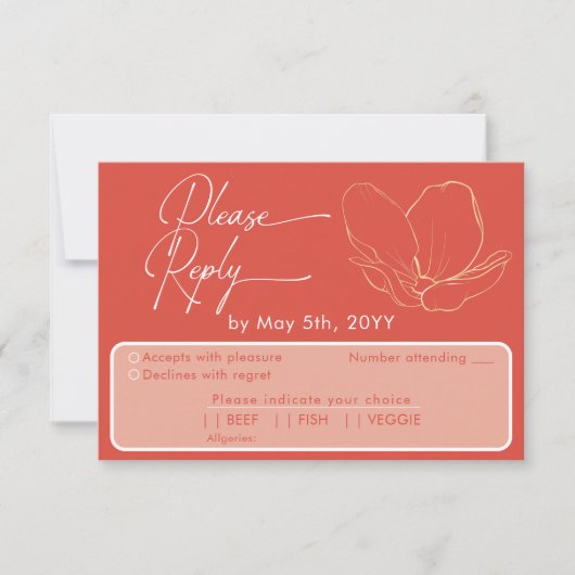 Moderne grapefruit rode aanwezigheid & Maaltijdkeu RSVP Kaartje (Voorkant)