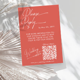 Moderne grapefruit rood Aanwezigheid QR code websi RSVP Kaartje