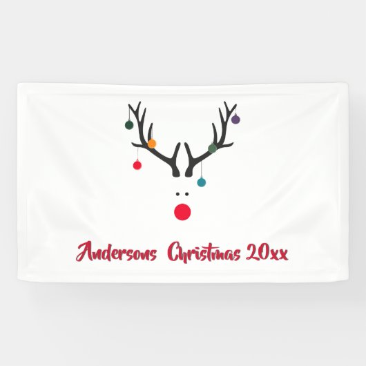 Moderne grappige abstracte Kerst rendieren op wit Spandoek (Horizontaal)