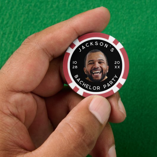 Moderne Grappige Bachelorparty Foto Poker Chips (Hand)