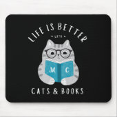 Moderne grappige boekenliefhebber Monogrammed Muismat (Voorkant)