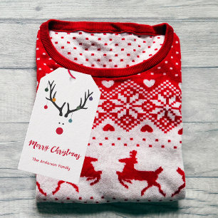 Moderne grappige cute Kerstmis rendier wit Cadeaulabel
