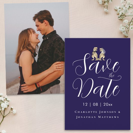 Moderne Grappige Dinosaurus Bruiloft Foto Save The Date