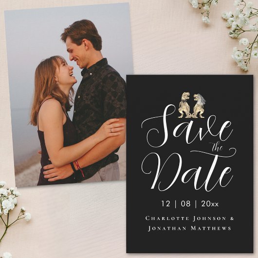 Moderne Grappige Dinosaurus Bruiloft Foto Save The Date