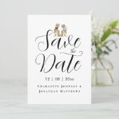 Moderne Grappige Dinosaurus Thema Bruiloft Foto Save The Date (Staand voorkant)