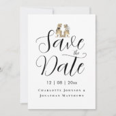 Moderne Grappige Dinosaurus Thema Bruiloft Save The Date (Voorkant)