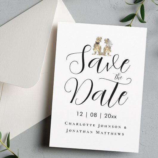 Moderne Grappige Dinosaurus Thema Bruiloft Save The Date