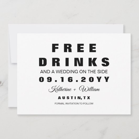 Moderne Grappige Foto Gratis Drinken Save the Date (Voorkant)