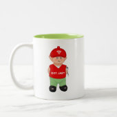 Moderne grappige geprikkelde cartoon tweekleurige koffiemok (Links)