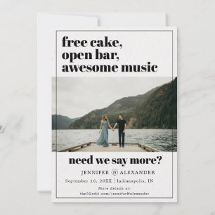 Moderne Grappige Gratis Cake Open Bar Quote Foto Save The Date