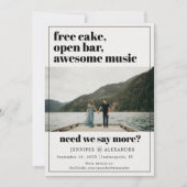 Moderne Grappige Gratis Cake Open Bar Quote Foto Save The Date (Voorkant)