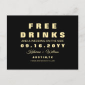 Moderne Grappige Gratis Dranken Trouwdag Opslagkaa Aankondigingskaart (Voorkant)