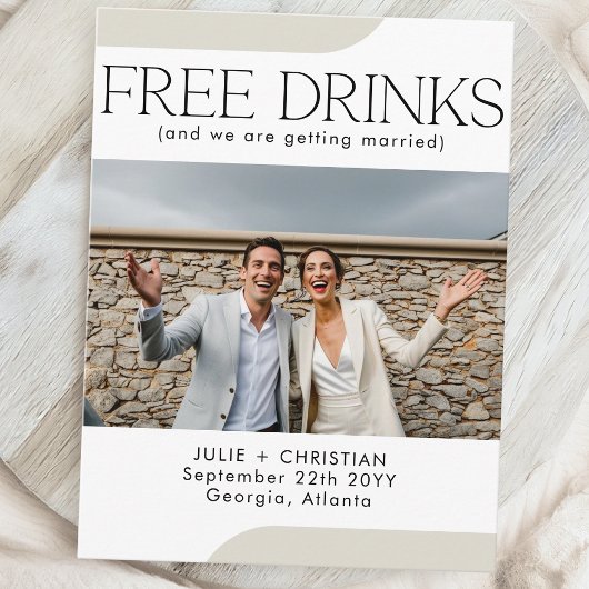Moderne grappige Gratis drankjes Huwelijk Bewaar d Briefkaart
