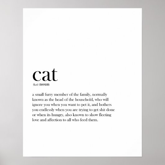 Moderne grappige kat-definitie typografie poster (Voorkant)