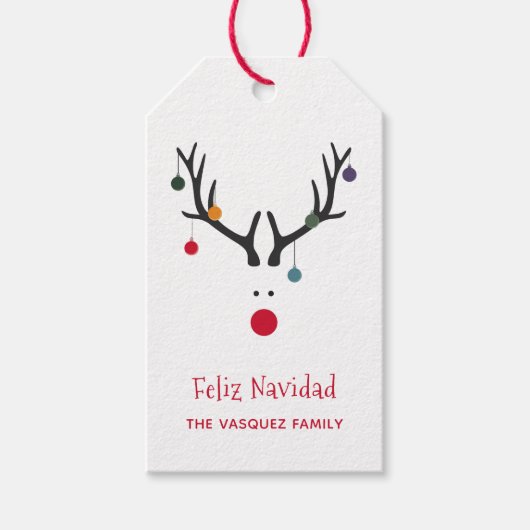 Moderne grappige Kerst-reuzenhert Feliz Navidad Cadeaulabel (Voorkant)