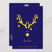 Moderne, grappige kerstkaart rendierblauw (Voorkant / Achterkant)