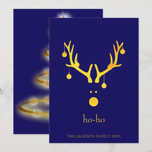 Moderne, grappige kerstkaart rendierblauw (Voorkant / Achterkant)