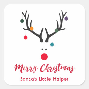 Moderne grappige Kerstman helper rendier op wit Vierkante Sticker
