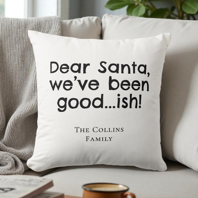 Moderne Grappige Kerstman Zwarte Feestelijke Humor Kussen (Modern Funny Santa Black Festive Humor Christmas Throw Pillow)