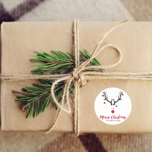 Moderne grappige Kerstmis rendieren op wit Ronde Sticker