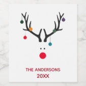 Moderne, grappige kerstrendiertjes op witte naam wijn etiket (Enkel label)