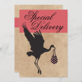 Moderne & Grappige Ooievaar Baby Meisje Shower Uit (Voorkant / Achterkant)